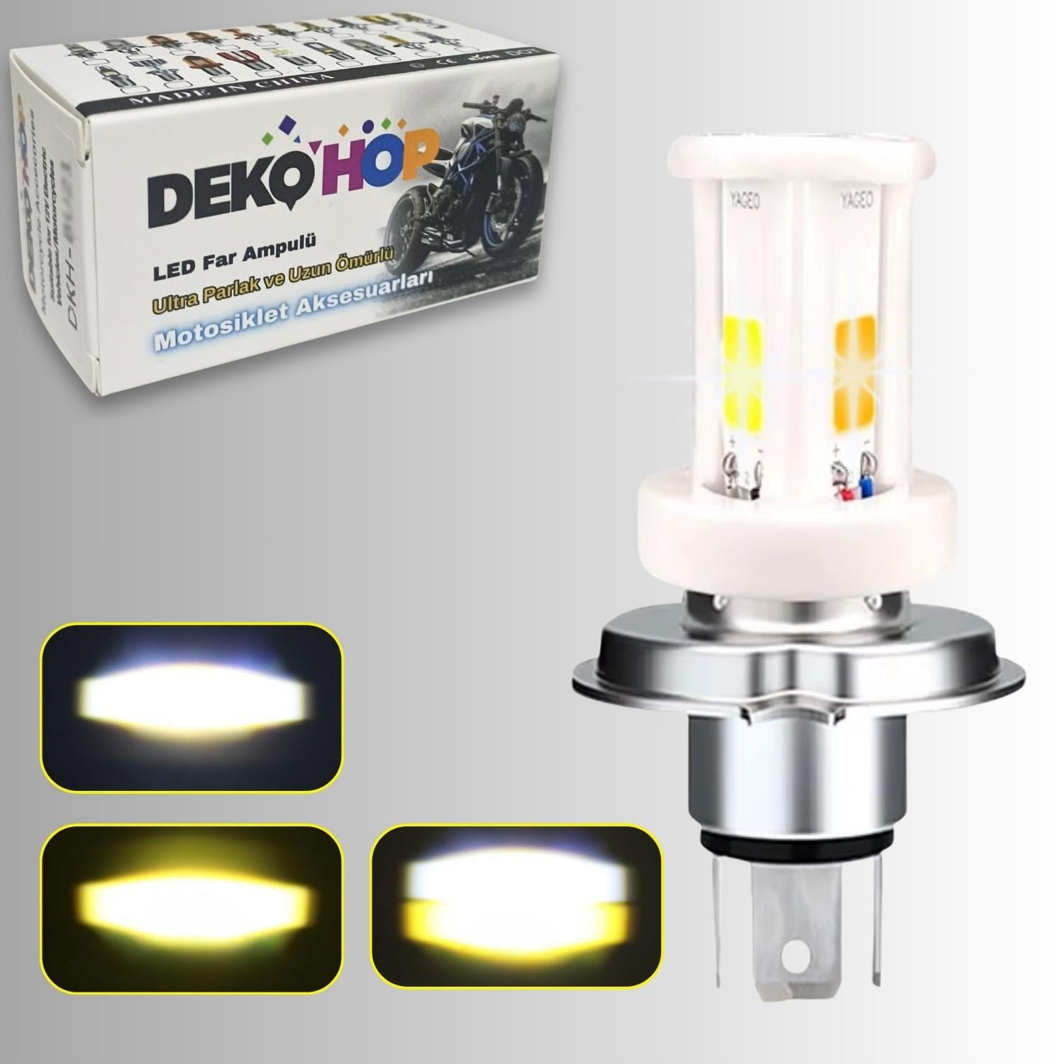 H4 Uzun Kısa Seramik Gövde LED Far Ampul  12-24V Beyaz  Amber Sarı 3 LED Far Lambası 18W 1800 LM