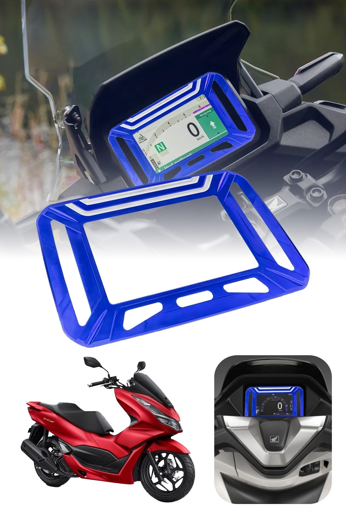 Honda PCX 2025-2026 Uyumlu CNC Aluminyum Gösterge/Ekran Çerçevesi MAVİ