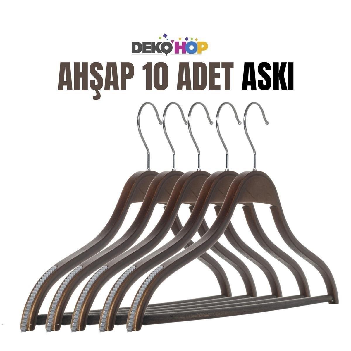 Kadın Ahşap Askı Gömlek Pantolon Tişört Askısı Koyu Ahşap Renk 10 ADET
