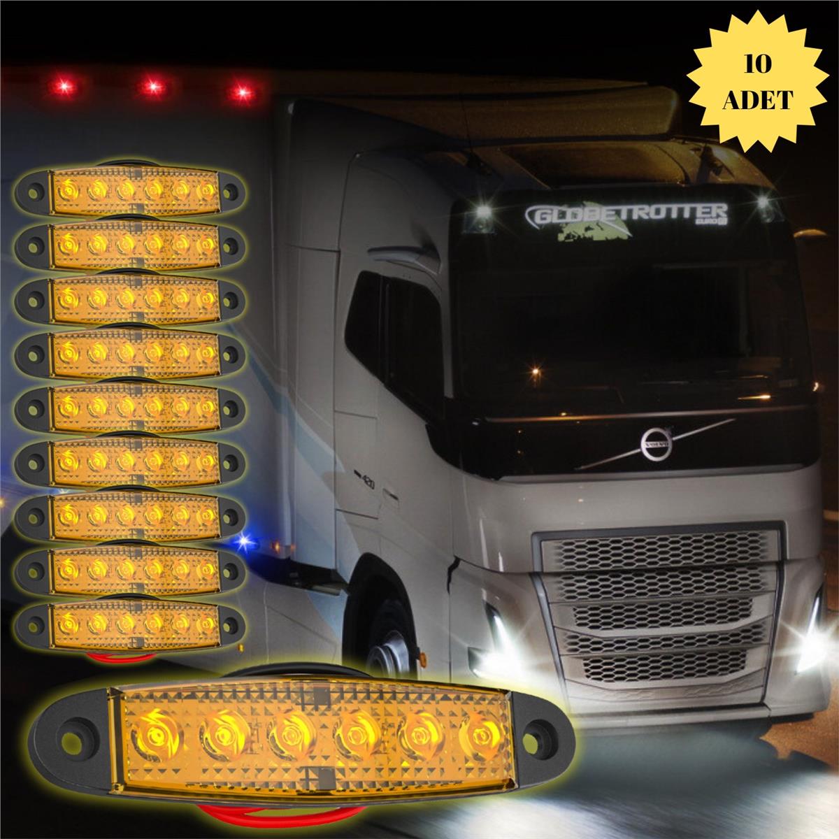 LED Sinyal Lambası Parmak LED 12V-24V 6 Ledli Su Geçirmez Etek Lamba Dorse Kamyon için 10 cm 10 Adet