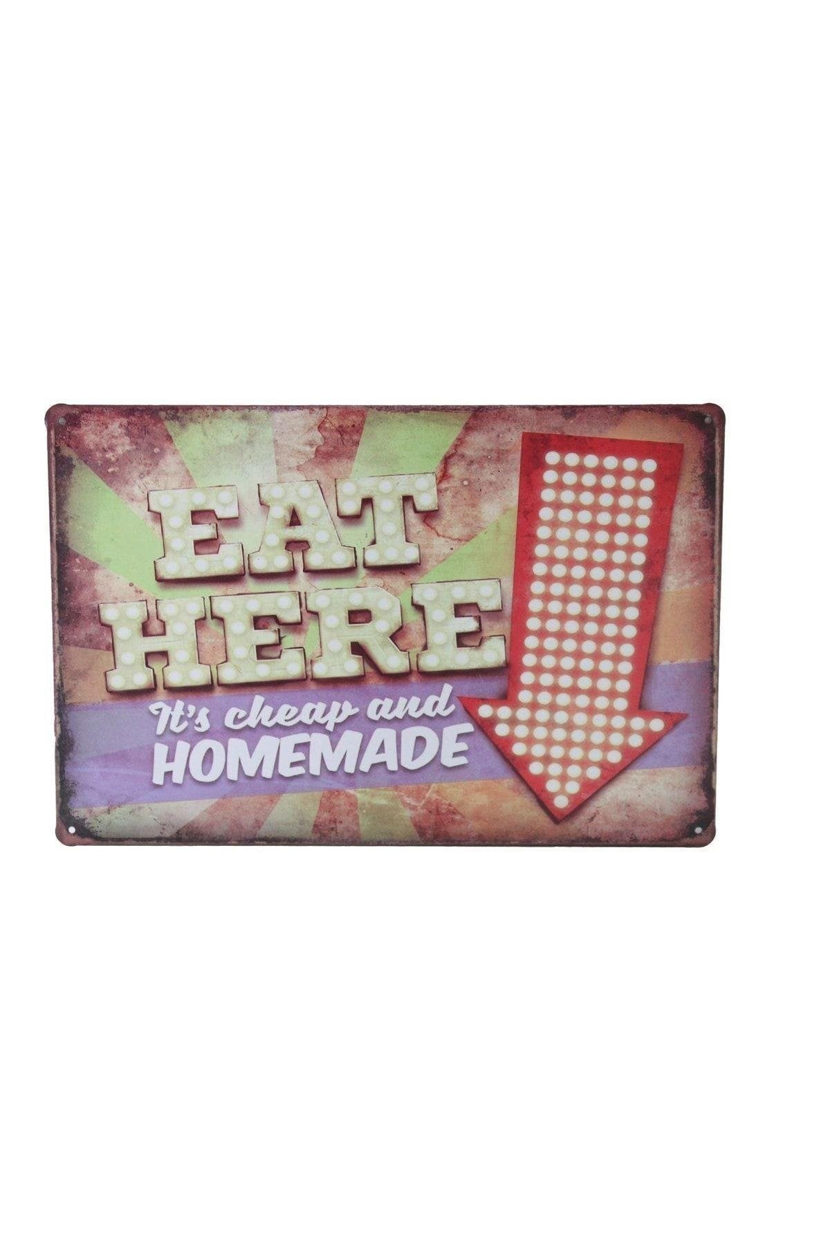 Metal Tabela Dekoratif Eat Here Dekor Duvar Süsü 30x20 Cm