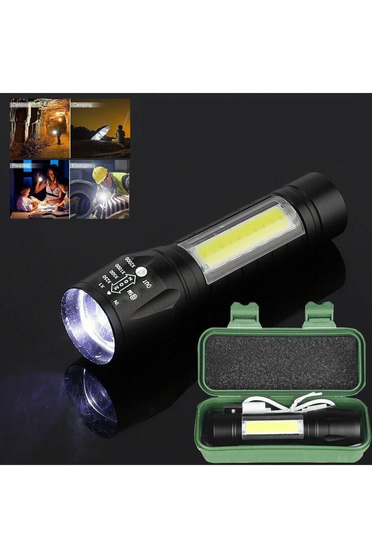Mini El Feneri Ultra Güçlü Cob Led Şarjlı Avcılık Kamp Deprem Çantası Feneri