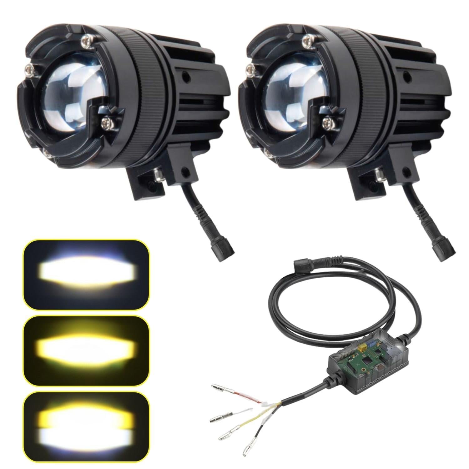 Motosiklet Arazı Aracı Sis Farı Beyaz Sarı Projektör 12-24v Cam Lens 3 Mod Fan Soğutmalı Metal Kasa