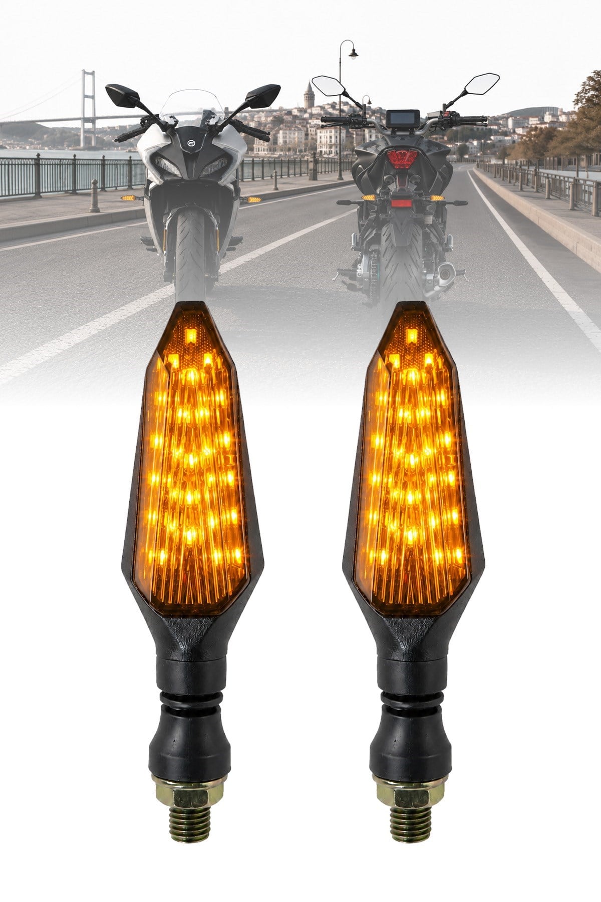 Motosiklet LED Sinyal Lambası Sarı Sinyal Işığı Vidalı Universal Montaj Dayanıklı Tasarım