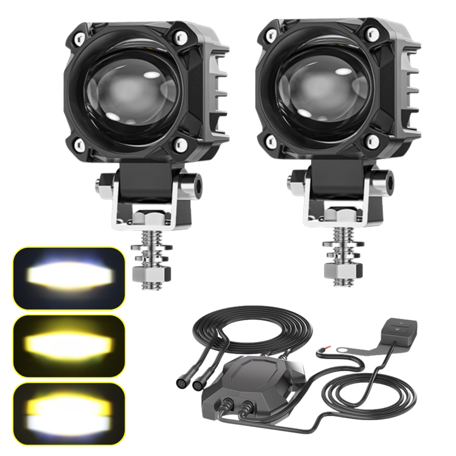 Motosiklet LED Sis Farı Seti Çift Renk Tüm Montaj Aparatları ve Kablo Set ile Kolay Montaj 12-24v 