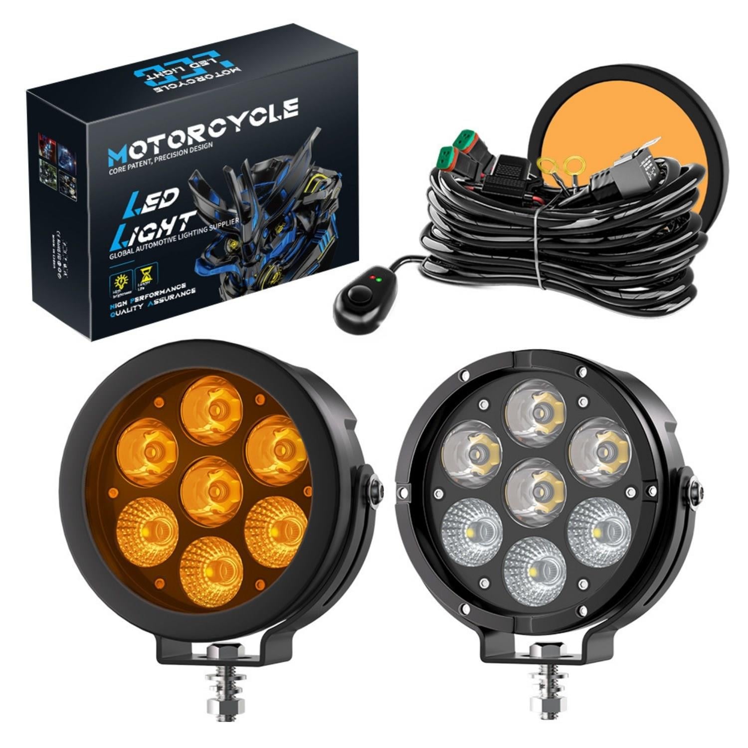 Motosiklet Profesyonel Led Sis Farı Kiti Renk Kapaklı 100w Modlu Beyaz + Kapak İle  Sarı Sis Farı