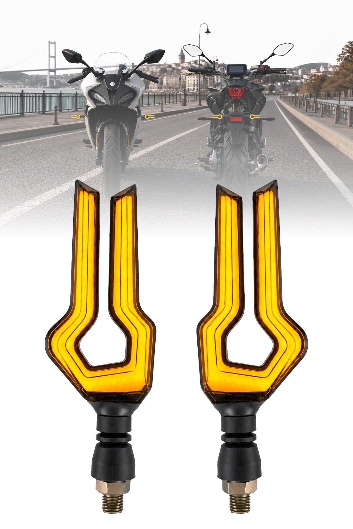 Motosiklet U Model LED Sinyal Lambası Universal Kayan Sinyal Sarı Işık 