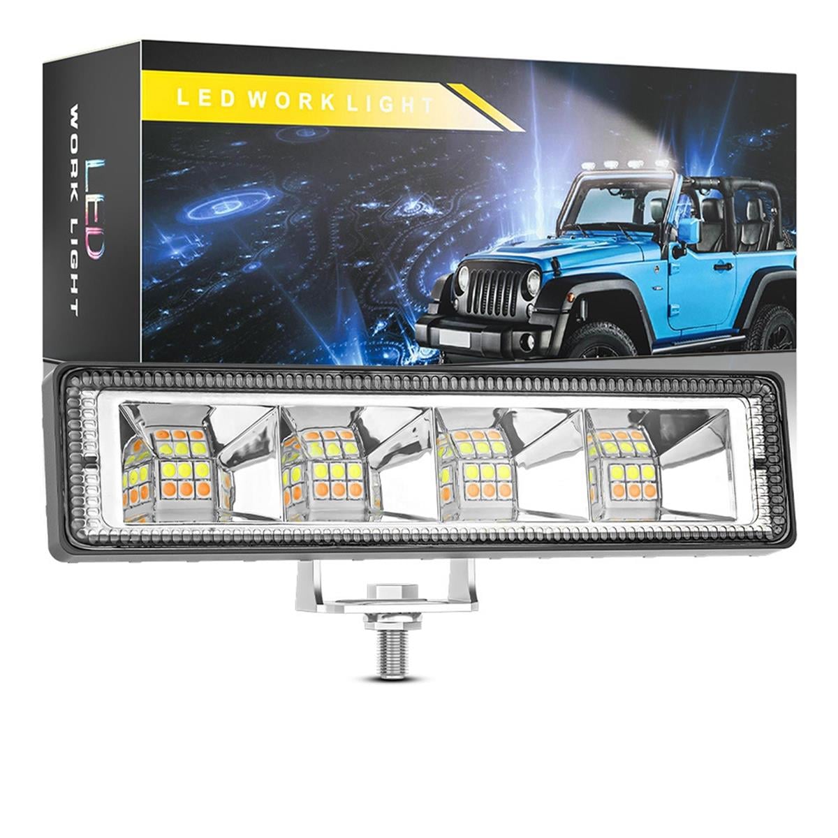 Off Road 12-24V Oto Gündüz Led Bar 6 inç 24 Led Çift Renk Beyaz Sarı Çalışma Ve Sis Lambası