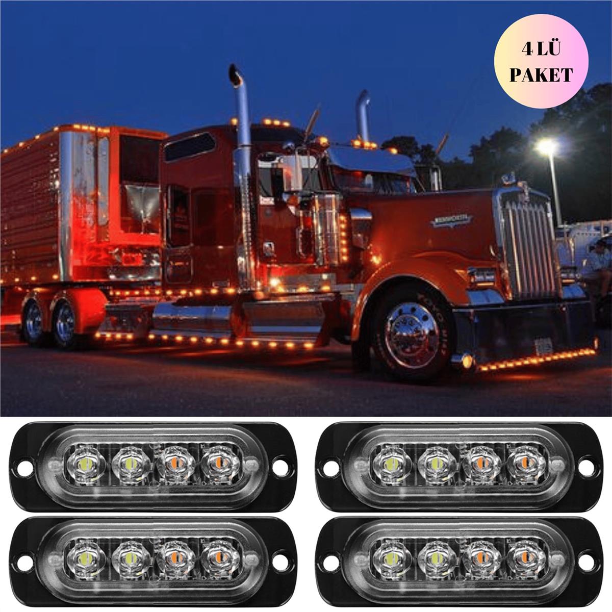 Off Road Arazi Aracı Kamyon Kasa Dorse 12-24V 4 Led 8 Mod İkaz Ve Sinyal Lambası 