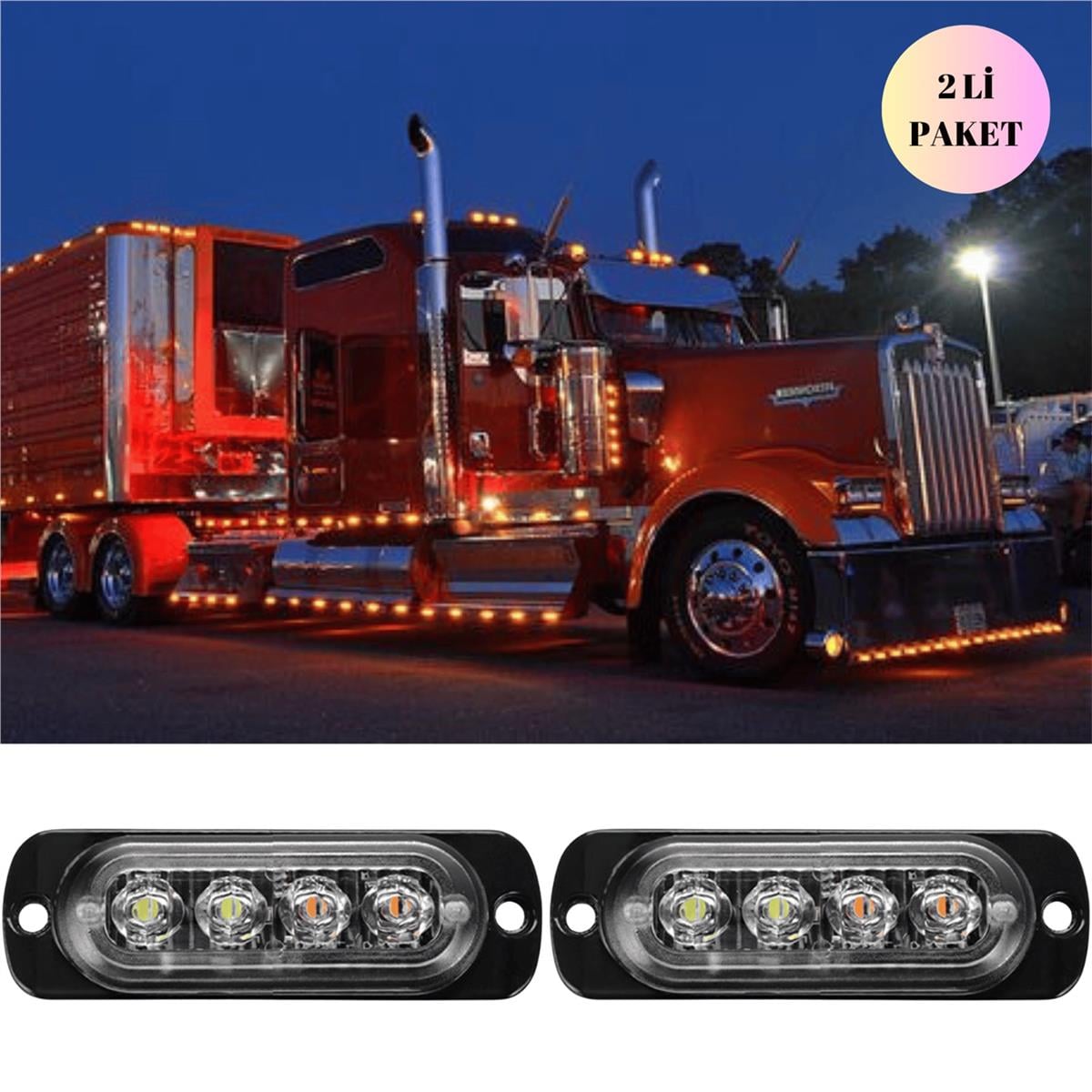 Off Road Arazi Aracı Kamyon Kasa Dorse 12-24V 4 Led 8 Mod İkaz Ve Sinyal Lambası 