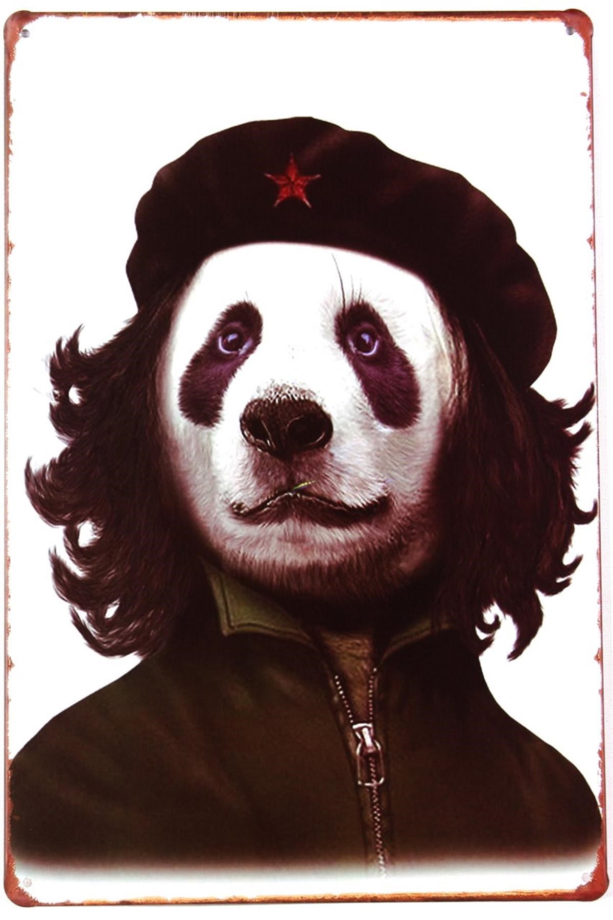Panda Duvar Süsü Dekor Retro Metal Tabela 30x20 Cm