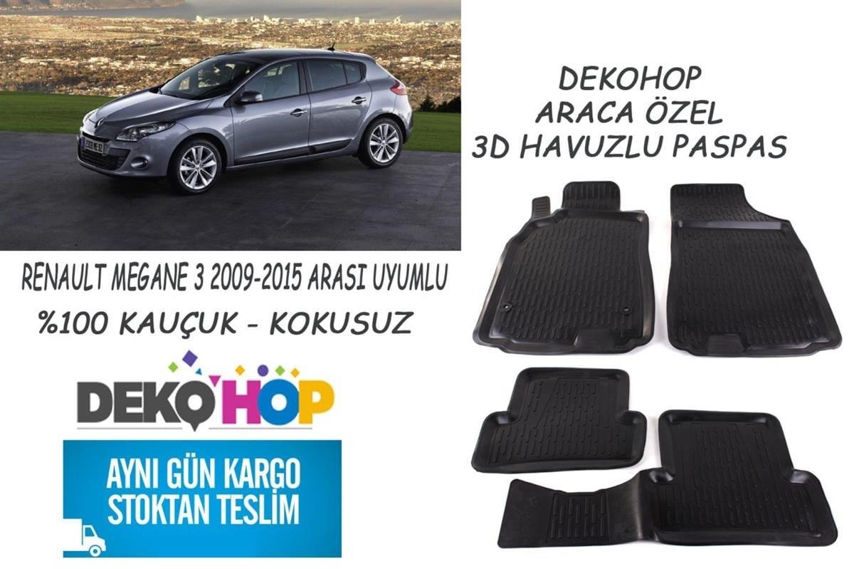 RENAULT MEGANE 3 2009-2015 ARASI Araca Özel Oto Paspas 3D Havuzlu Paspas Kauçuk