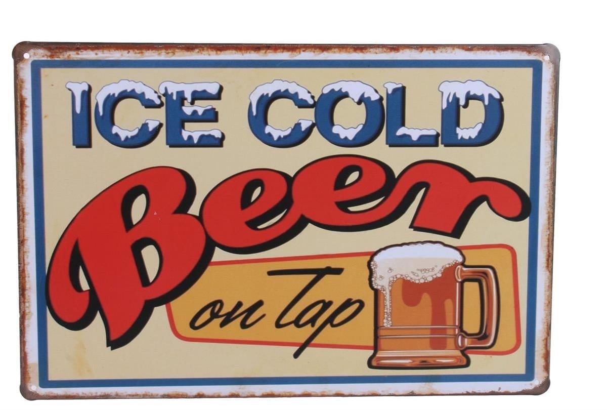 Retro Dekoratif Duvar Süsü 'ICE COLD' Metal Tabela 30X20 Cm