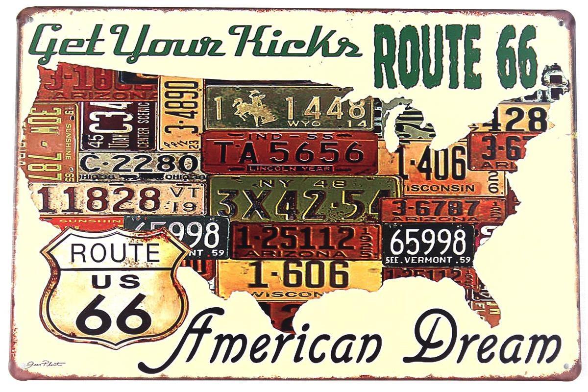 Route 66 American Dream Dekor Retro Metal Tabela 30X20 Cm