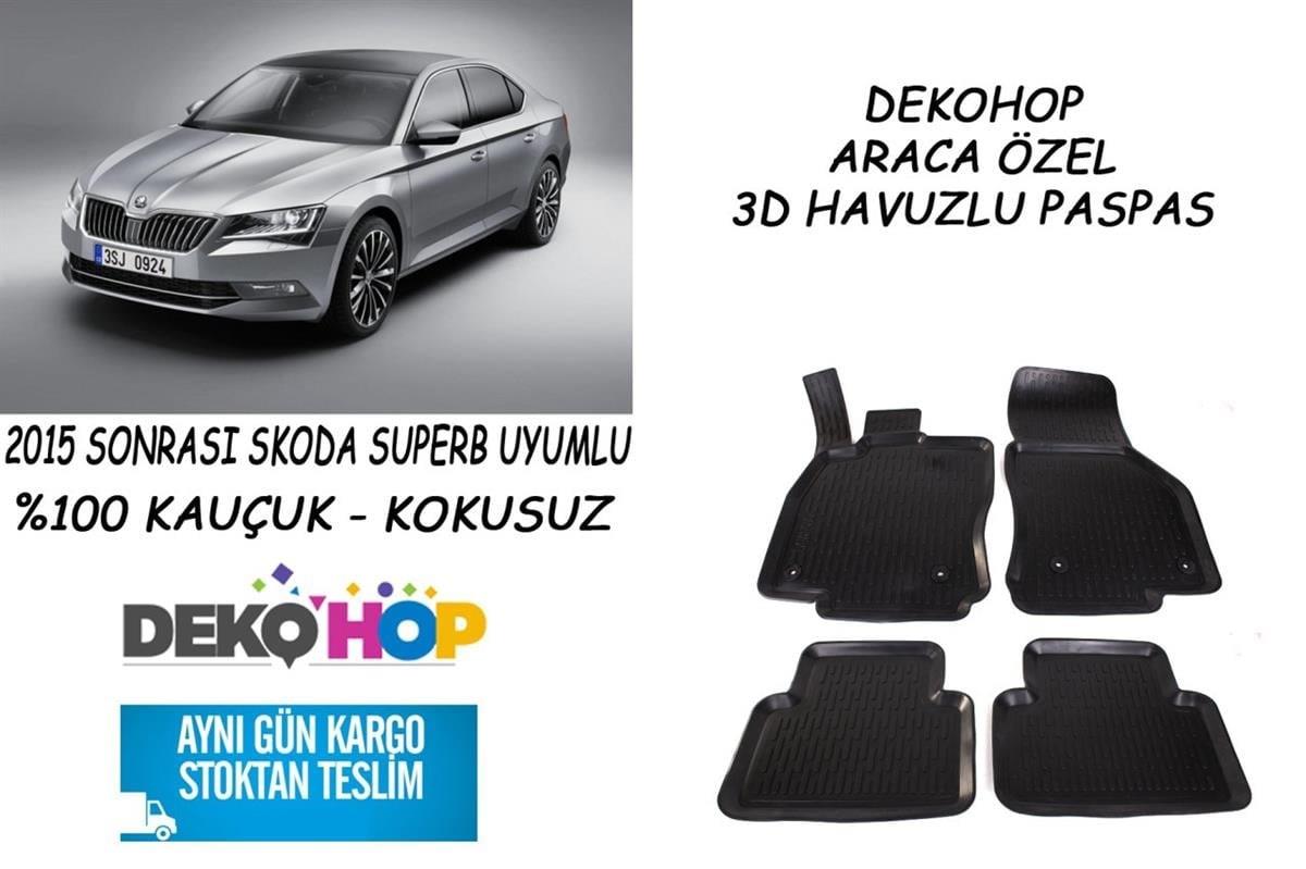 Skoda Superb 2015 SONRASI 3D Havuzlu Araca Özel Kauçuk Oto Paspas
