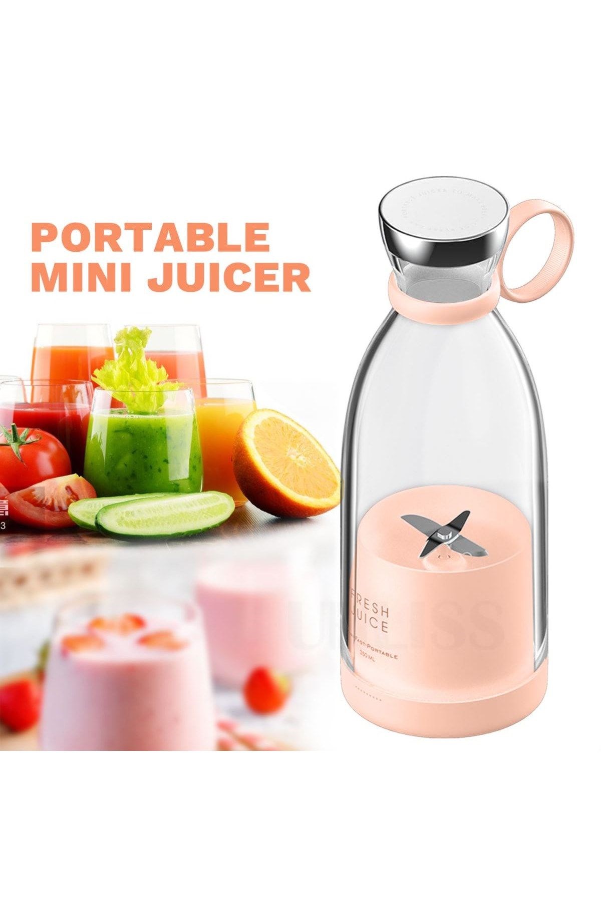 Taşınabilir Mini Hızlı Blender 350ml Meyve Sıkacağı Kupası, Kablosuz Şarjlı, Smoothie Milkshake