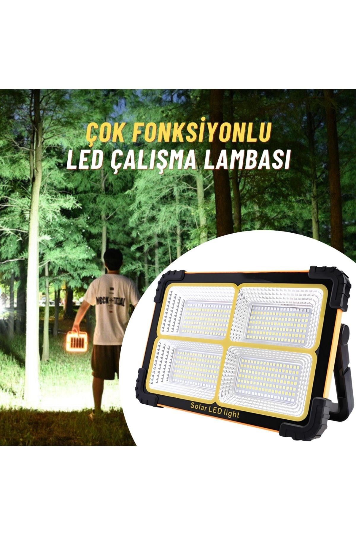 Taşınabilir Projektör Güneş Enerjili Led Çalışma Aydınlatma Ve Çakarlı İkaz Lambası