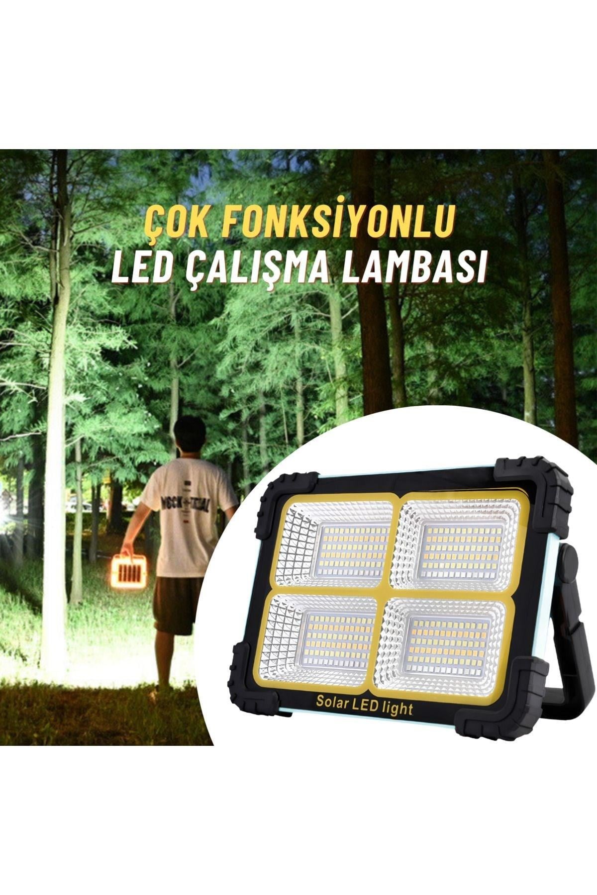Taşınabilir Projektör Güneş Enerjili Led Çalışma Aydınlatma Ve Çakarlı İkaz Lambası