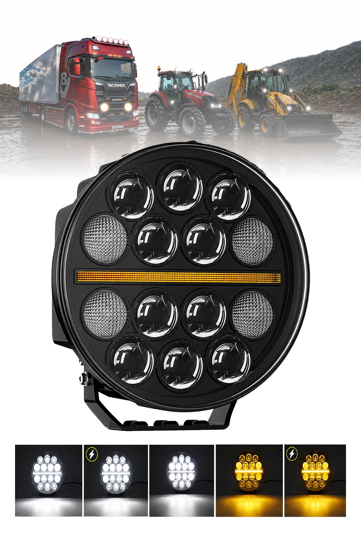 Tır Kamyon İş Makinesi 9 inç Led Sis Farı Angel Halka Metal Döküm Kasa 100 W Çalışma Lambası 12-24V 