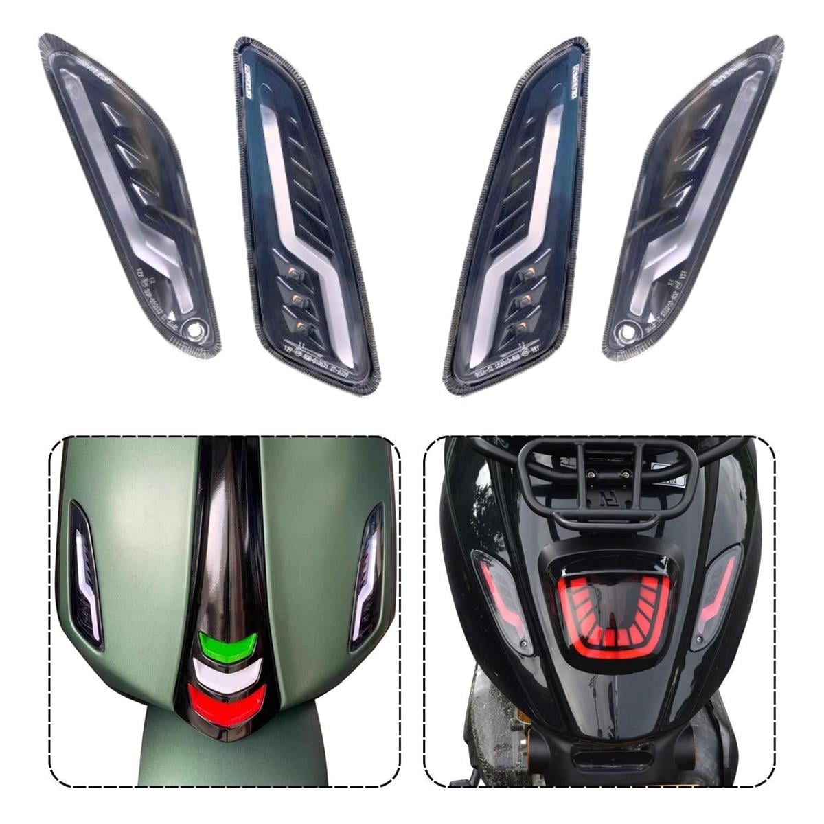 Vespa Elettrica Sprint Primavera Ön Arka 4'lü LED Sinyal Lambası Seti Kayar Selamlamalı 12V 2'li Mod
