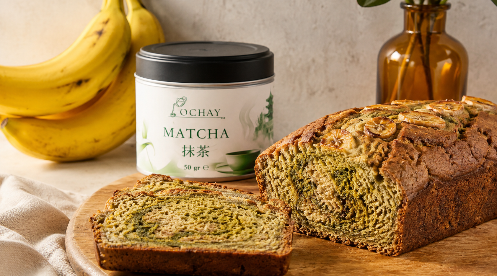 Kahverengi Tereyağlı Ochay Matcha Muzlu Ekmek Dilimi