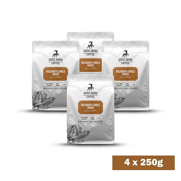 Addis Ababa Coffee - Dünya  Kahvesi - Arabica - Kolombiya Supremo - 250 Gr. X 4 adet ( 1 kg ) 