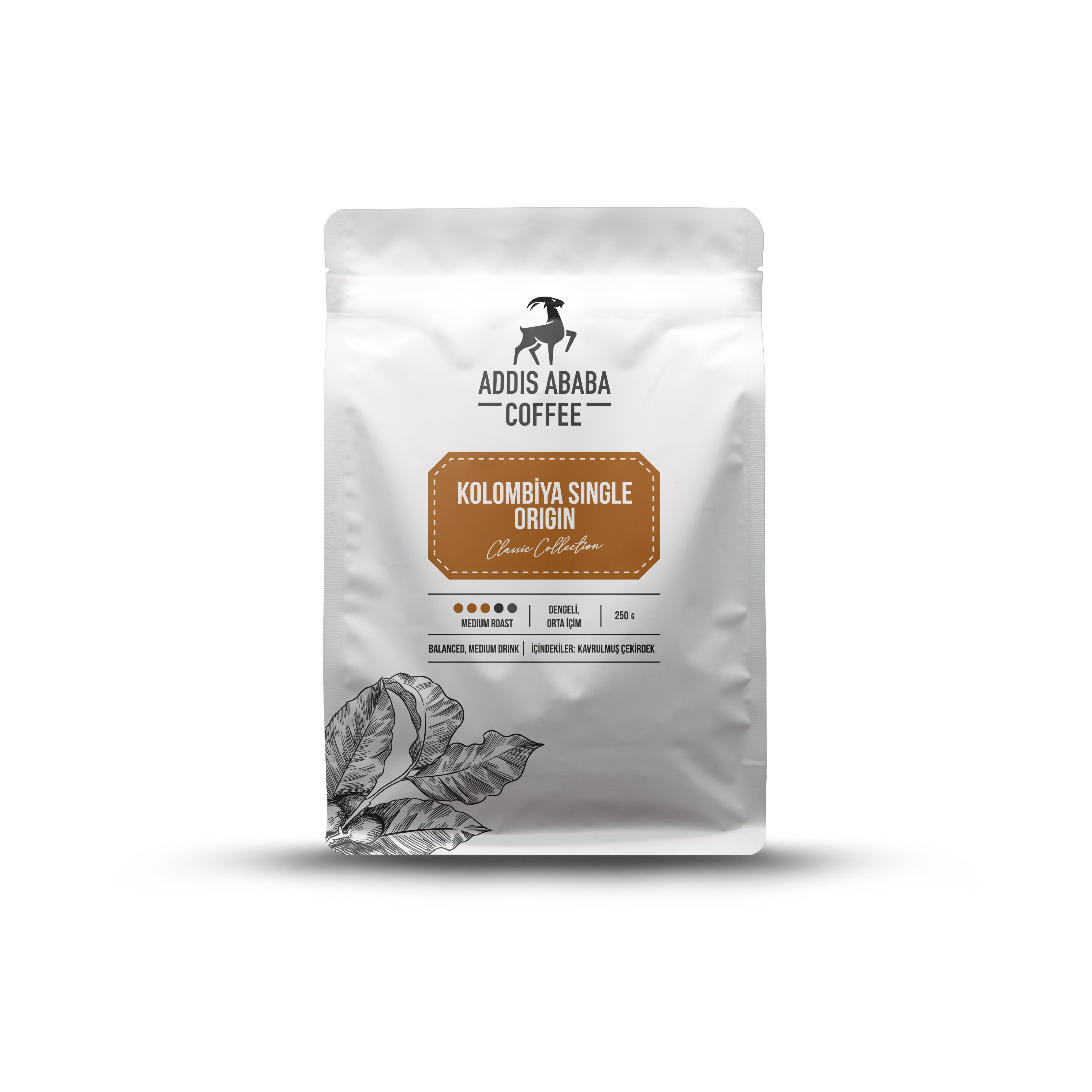 Addis Ababa Coffee - Dünya  Kahvesi - Arabica - Kolombiya Supremo - 250 Gr. x 30 adet