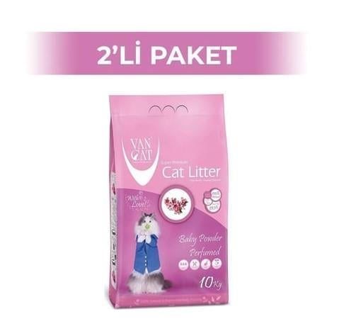 VanCat Pudra Kokulu Topaklaşan Kedi Kumu İnce Taneli 10 Kg x 2 Adet