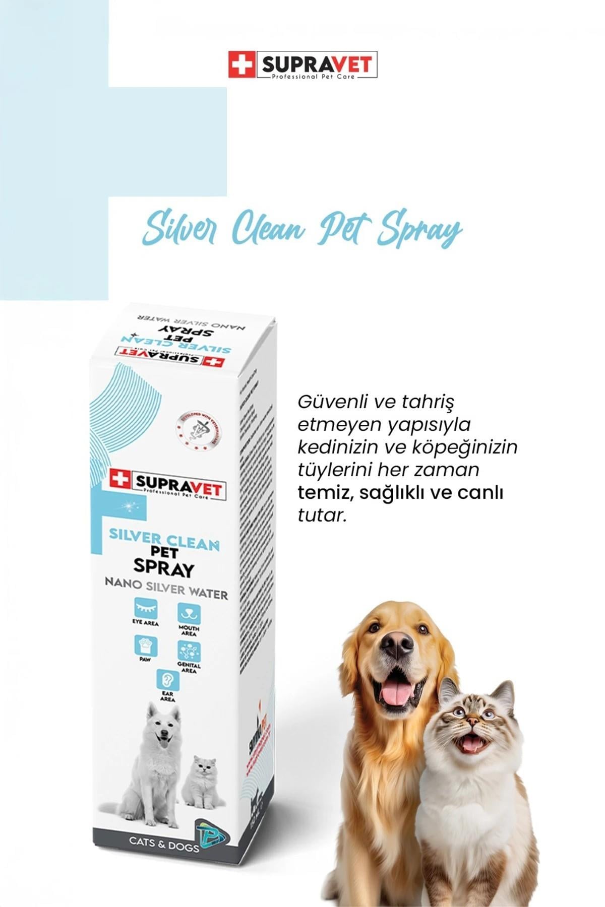 Supravet Silver Clean Nano Gümüş Suyu Çok Amaçlı Kedi ve Köpek Deri Bakım Spreyi 150 Ml