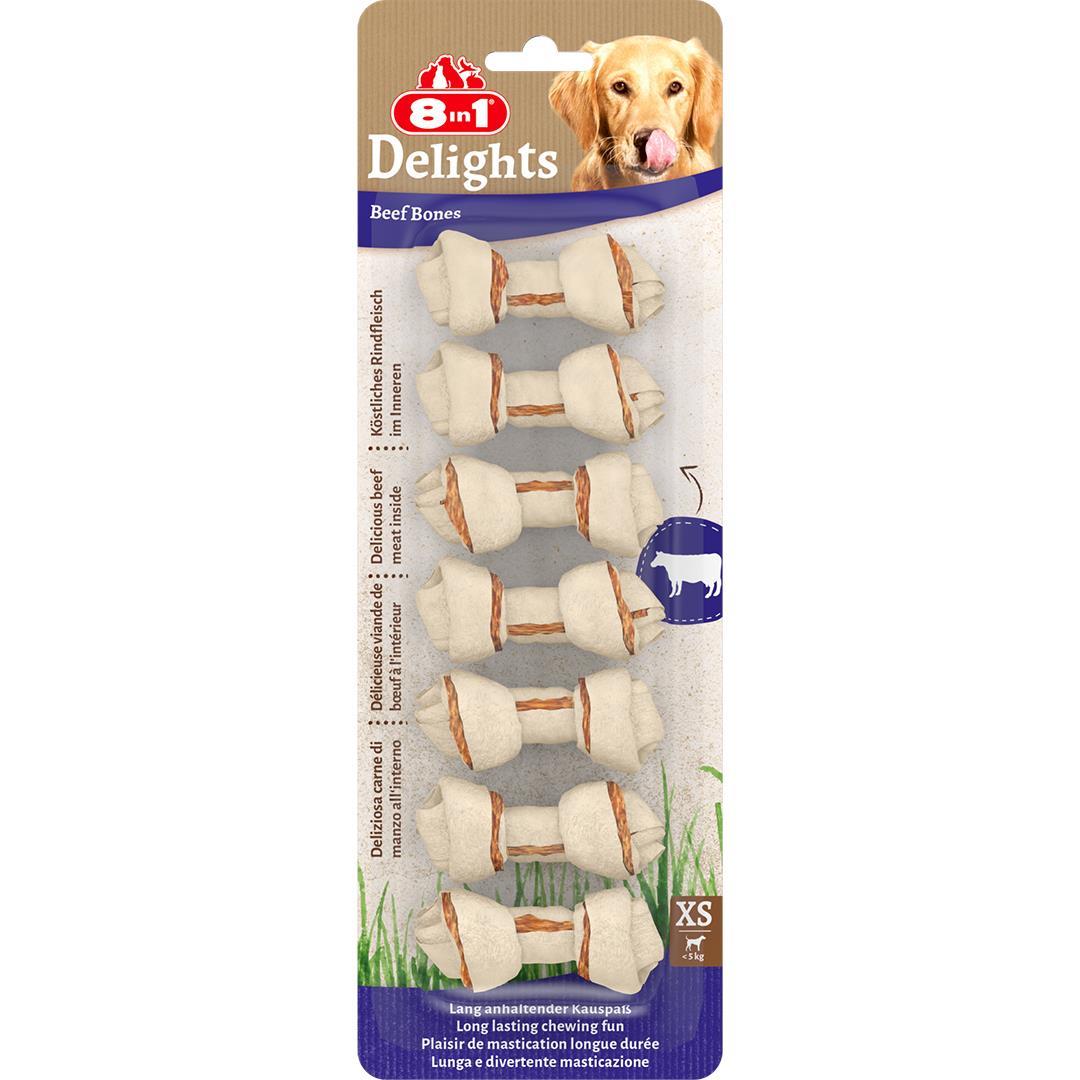 8in1 Delights Bones Ağız Bakımı için Düğümlü Sığır Etli Köpek Kemiği [XS] 84gr (7'li)