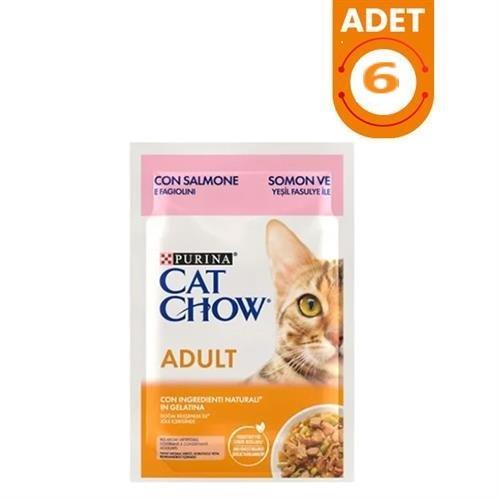 Cat Chow Pouch Jöle İçinde Somonlu ve Yeşil Fasulyeli Yetişkin Kedi Konservesi 85gr 6 Adet