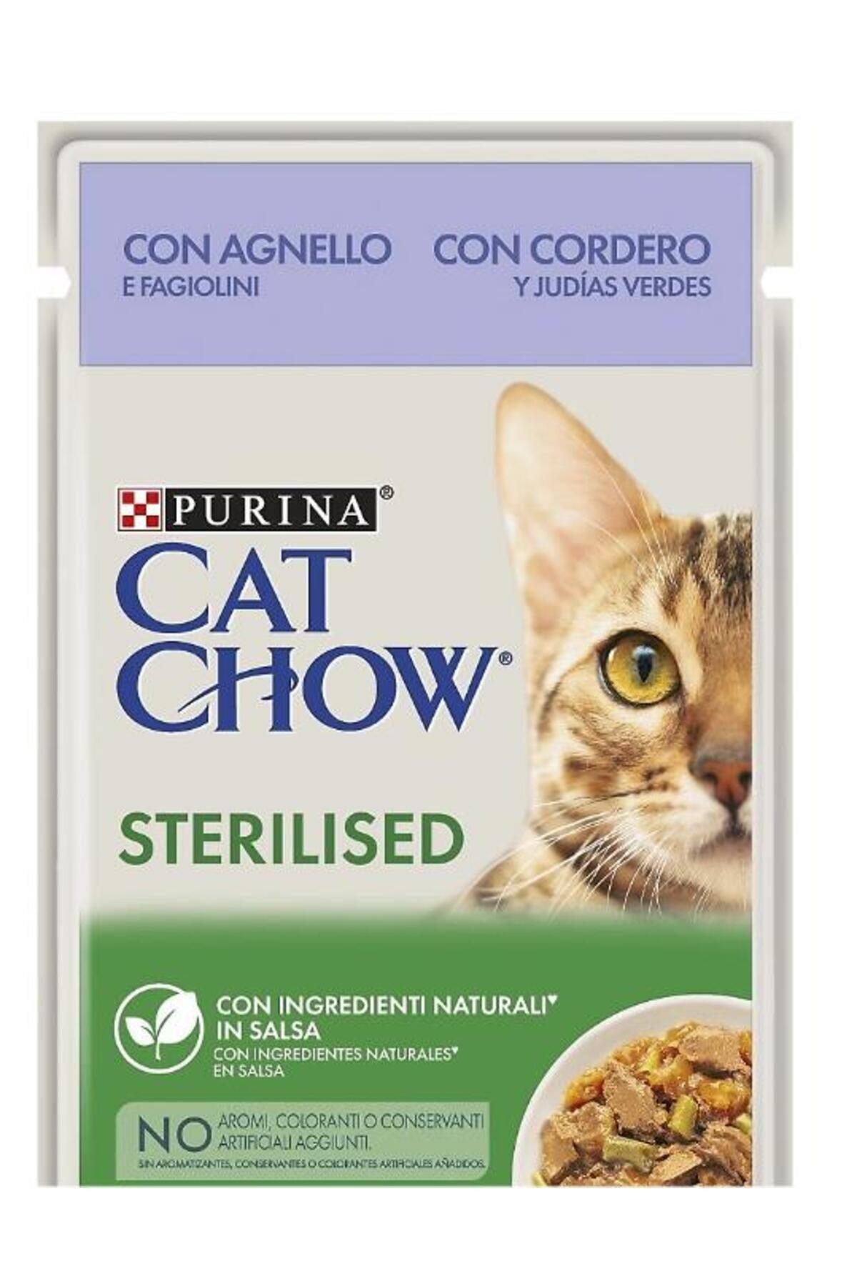 Cat Chow Pouch Sos İçinde Kuzu Etli ve Yeşil Fasulyeli Kısırlaştırılmış Kedi Konservesi 85gr