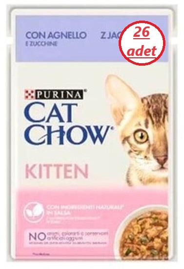 Cat Chow Pouch Sos İçinde Kuzu Etli ve Kabaklı Yavru Kedi Konservesi 85gr x 26 Adet