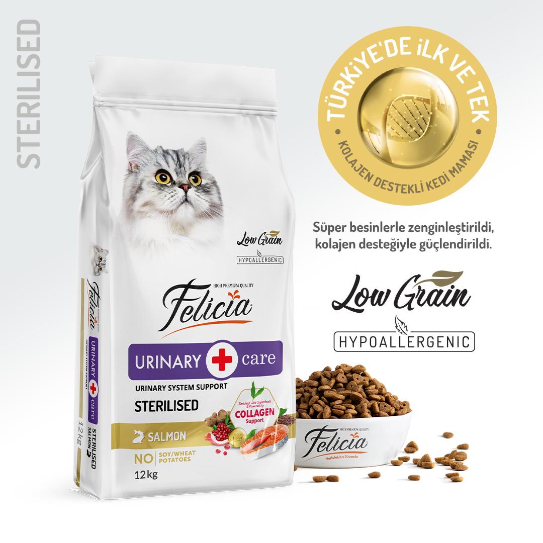 Felicia Hypo-Allergenic Üriner Sağlığı için Somonlu Düşük Tahıllı Kısırlaştırılmış Kedi Maması 12kg