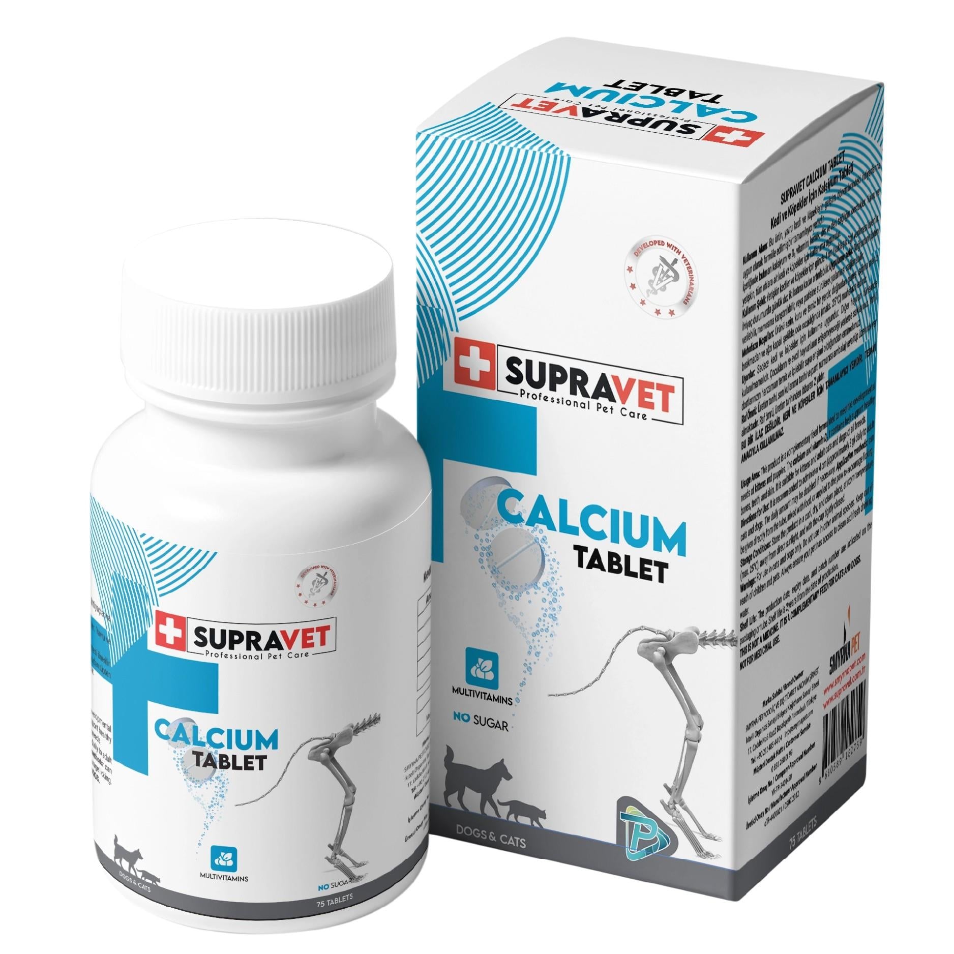 Supravet Calcium Kedi ve Köpekler İçin Kalsiyum Tablet 75 Adet