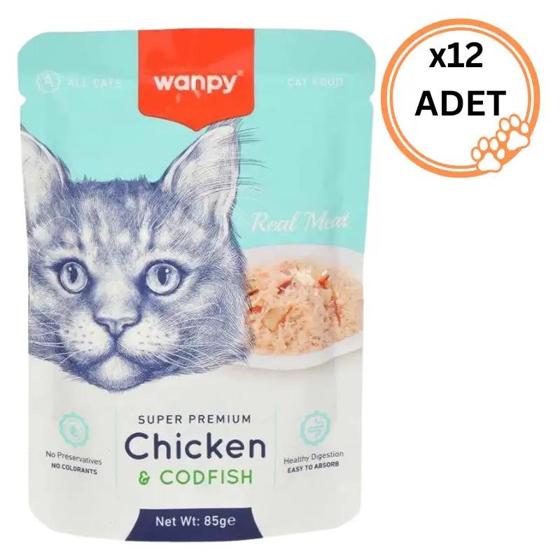 Wanpy Pouch Tavuklu ve Morina Balıklı Kedi Konservesi 85gr x 12 ADET