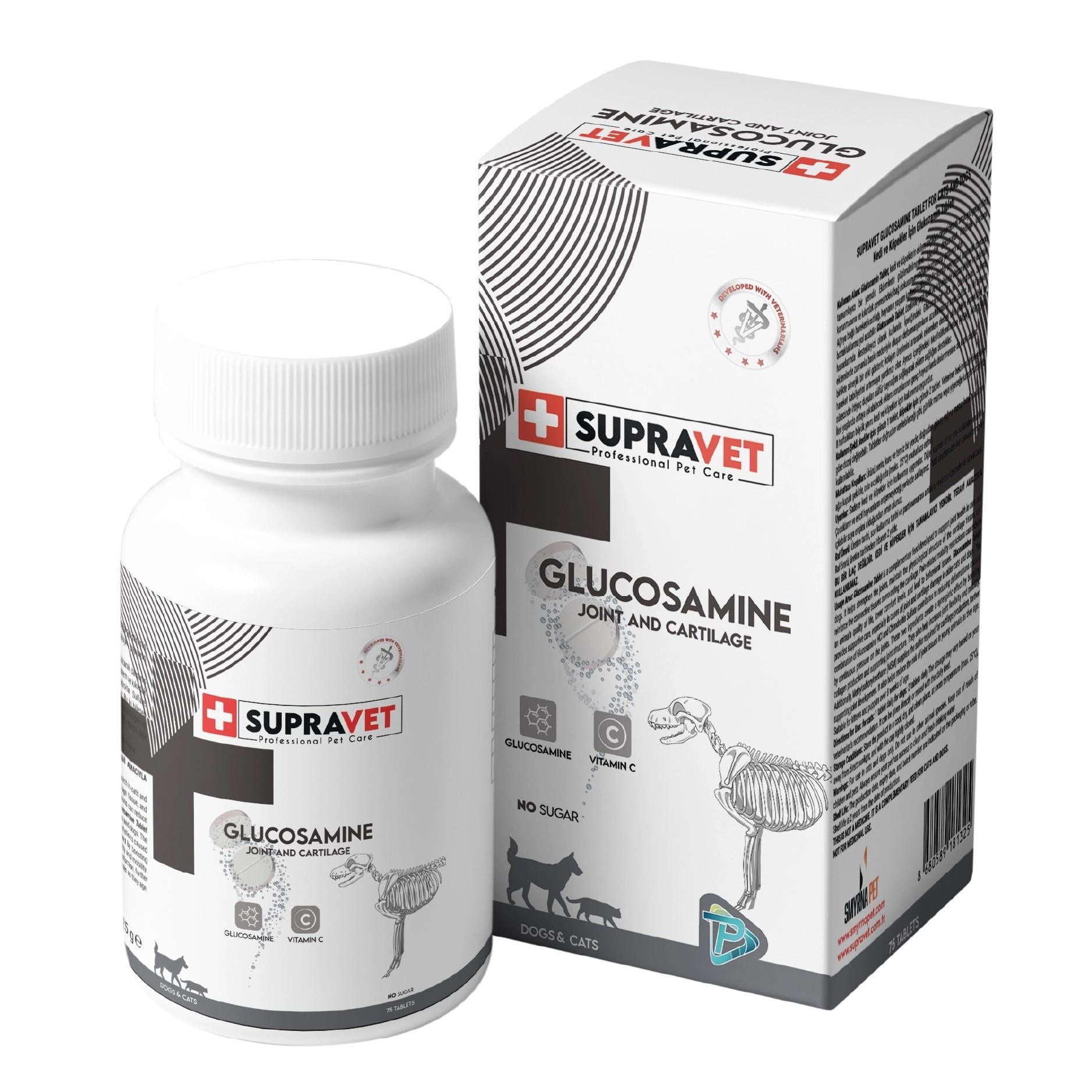 Supravet Kedi ve Köpek Eklem Sağlığı Güçlendirici Glukozamin Tablet+Vitamin C 75 Tablet