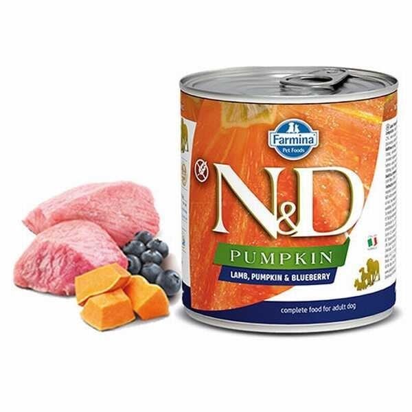 N&D Balkabaklı Kuzulu Yaban Mersinli Tahılsız Yetişkin Köpek Konservesi 285 Gr