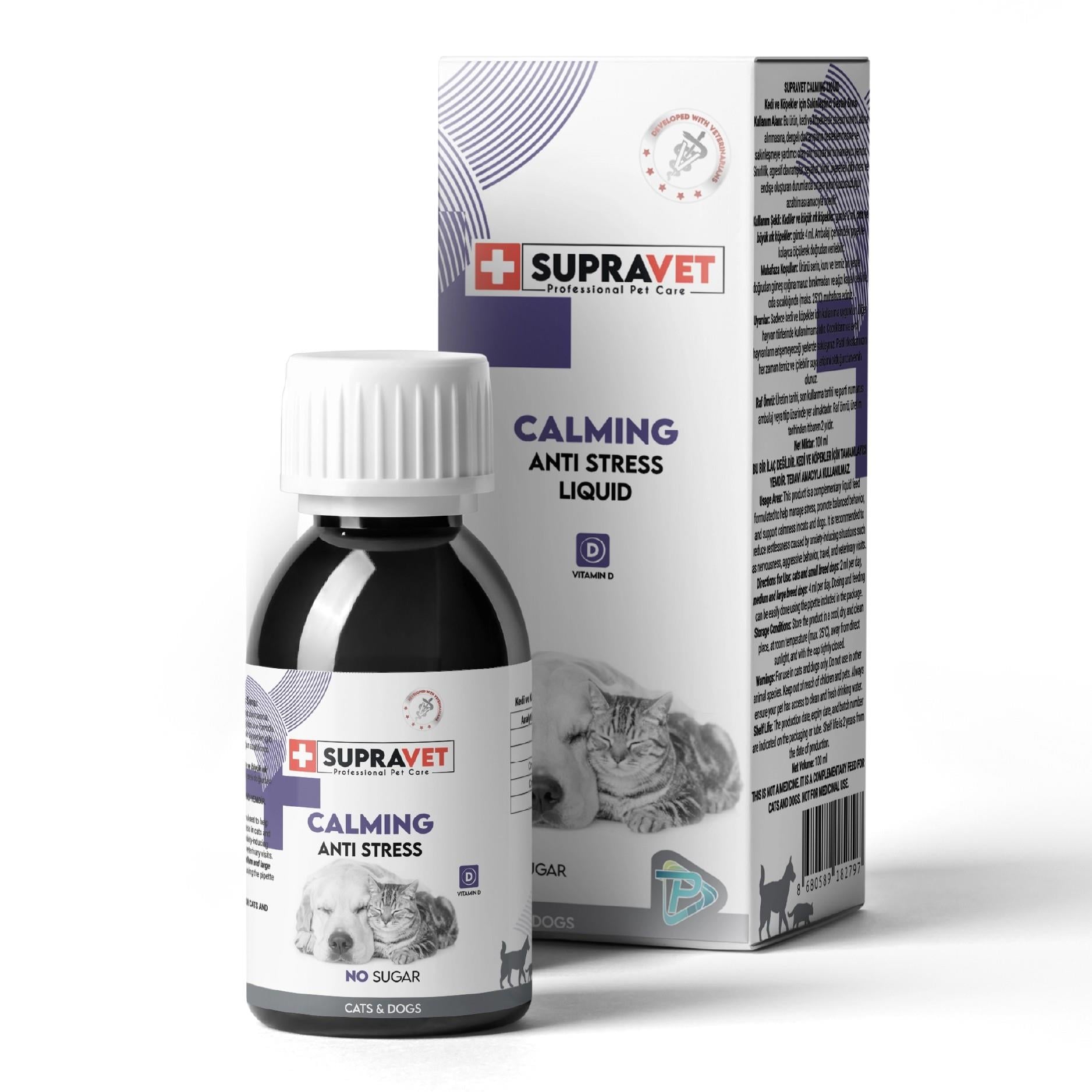 Supravet Calming Anti Stress Kedi ve Köpekler İçin Sıvı Sakinleştirici Damla 100 ml