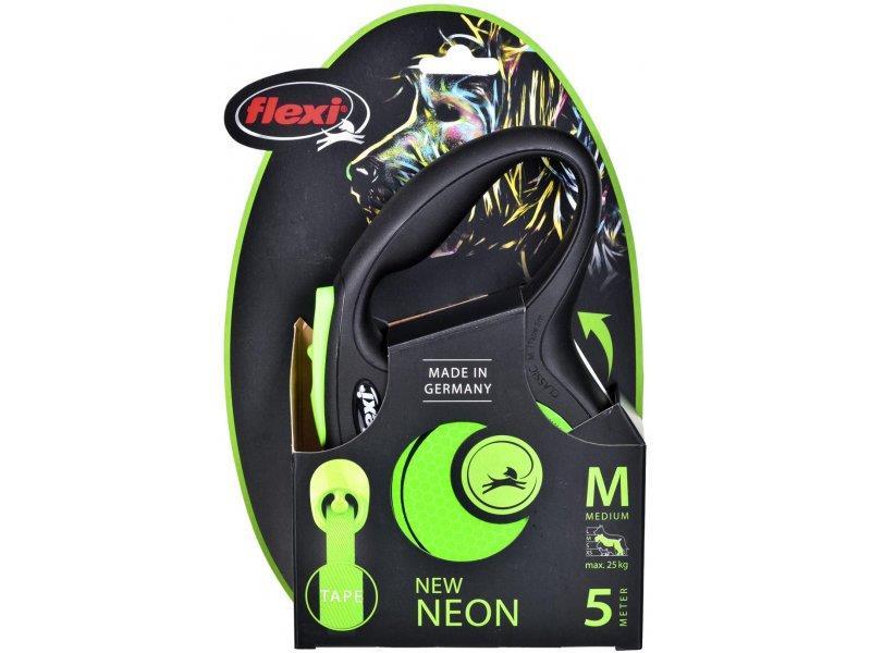 Flexi New Neon Otomatik Şerit Köpek Gezdirme Kayışı 5m [M] (Yeşil)