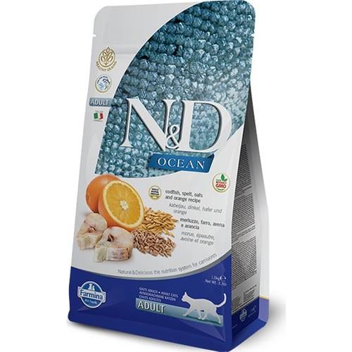 N&D Ocean Düşük Tahıllı Morina Balıklı Portakallı Yetişkin Kedi Maması 1,5kg