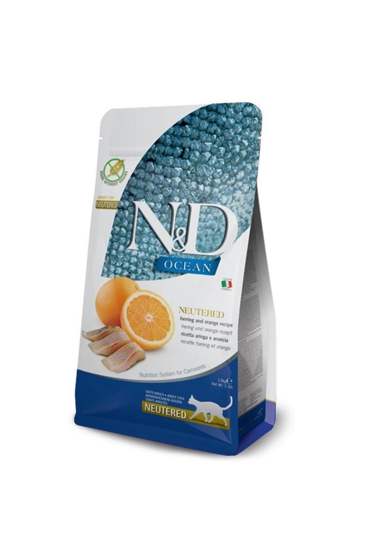 N&D Ocean Ringa Balıklı ve Portakallı Tahılsız Kısırlaştırılmış Kedi Maması 5kg