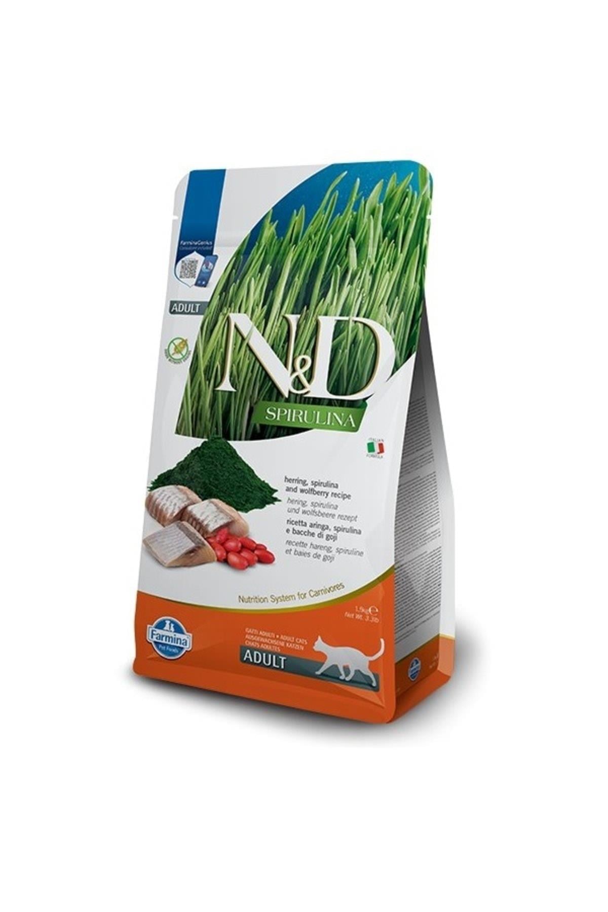 N&D Spirulina Ringa Balıklı Tahılsız Yetişkin Kedi Maması 1,5kg