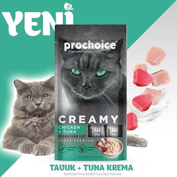 ProChoice Ton Balıklı ve Tavuklu Kısırlaştırılmış Kediler İçin Krema Kedi Ödül Maması 14gr (5'li)