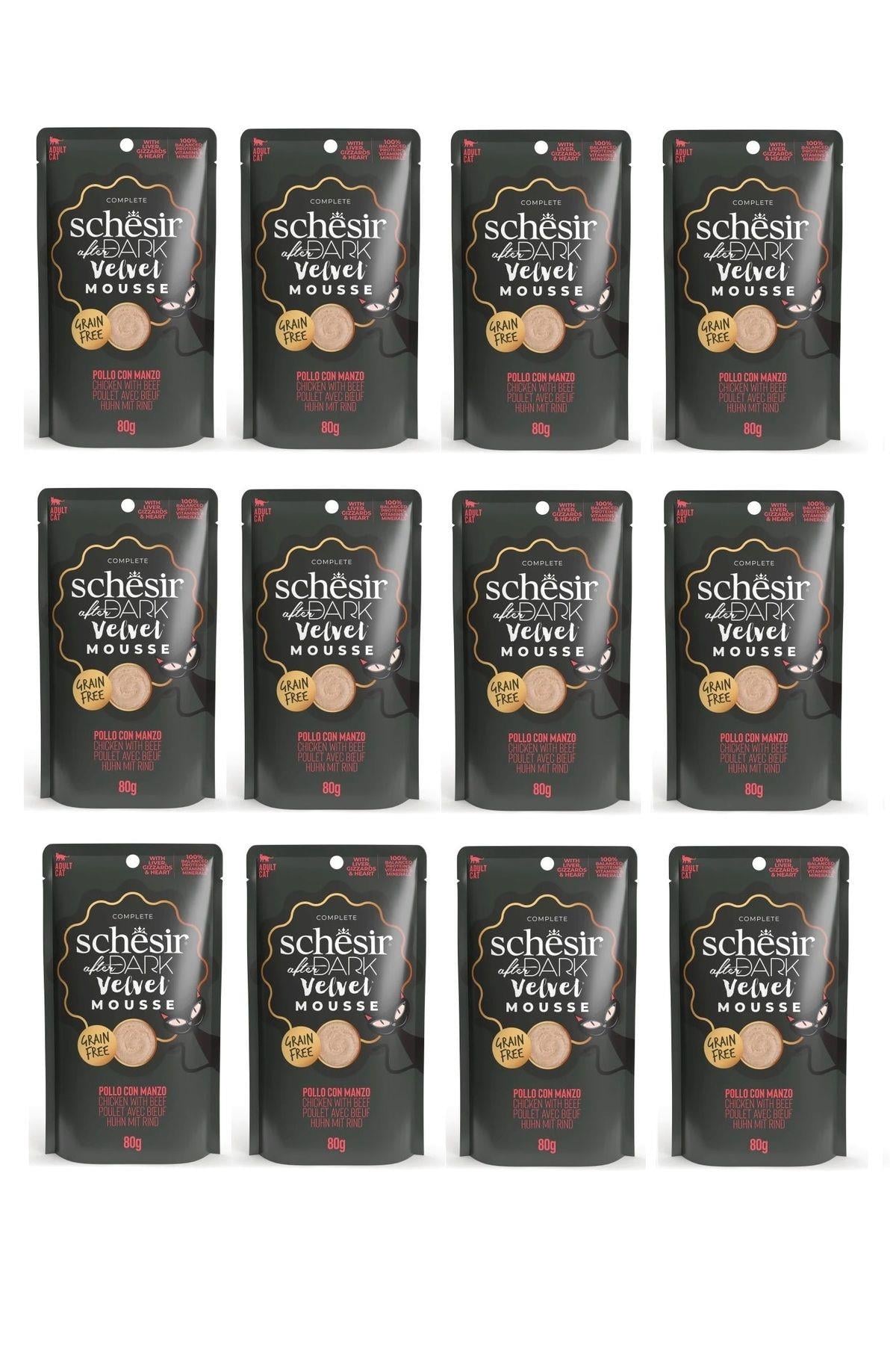 Schesir After Dark Pouch Tavuklu ve Sığır Etli Tahılsız Yetişkin Kedi Konservesi 80gr x 12 ADET