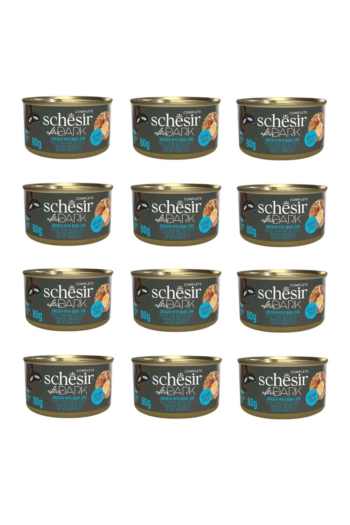Schesir After Dark Sos İçinde Tavuklu ve Bıldırcın Yumurtalı Tahılsız Yetişkin Kedi Konservesi 80gr x 12 ADET