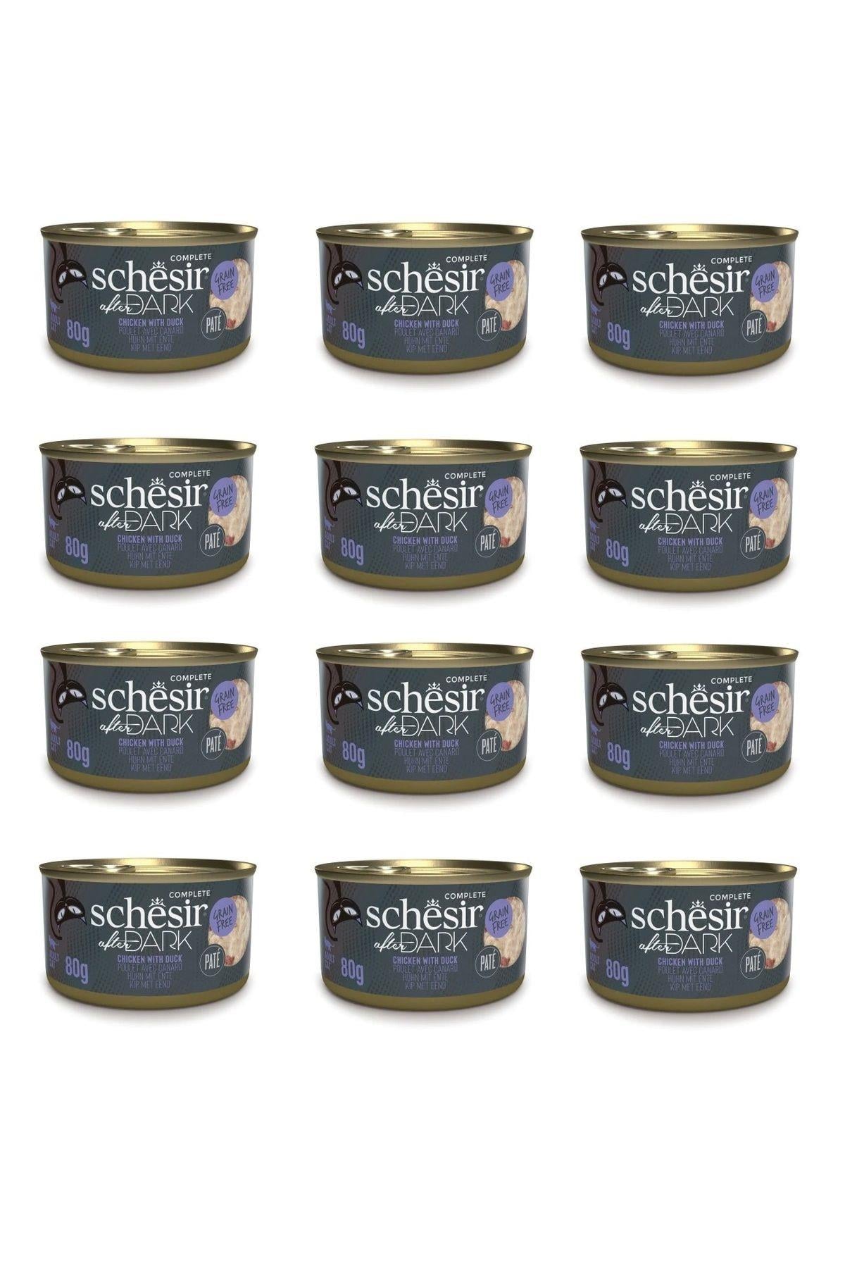 Schesir After Dark Tavuk Etli ve Ördek Etli Tahılsız Ezme Yetişkin Kedi Konservesi 80gr x 12 ADET