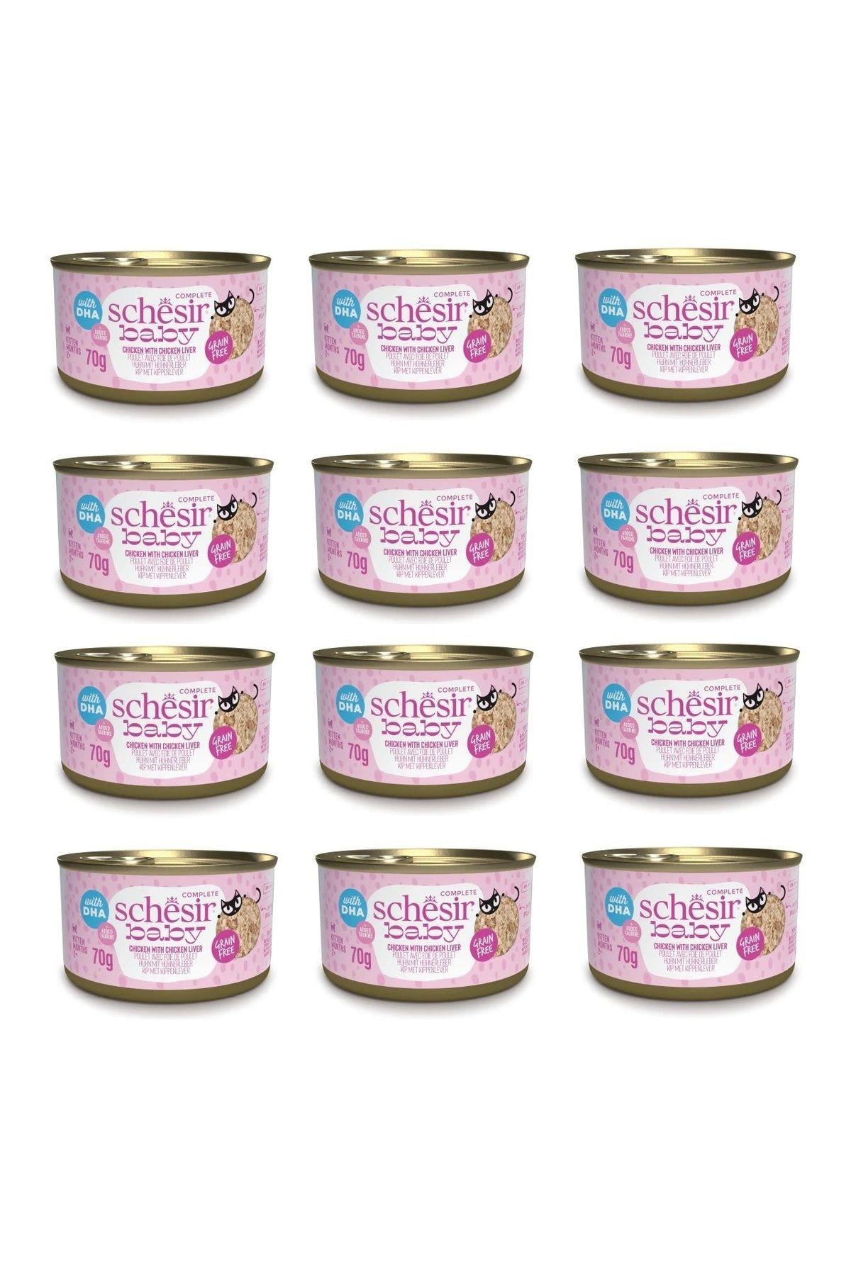 Schesir Tavuk Etli ve Tavuk Ciğerli Tahılsız Yavru Kedi Konservesi 70gr x 12 ADET