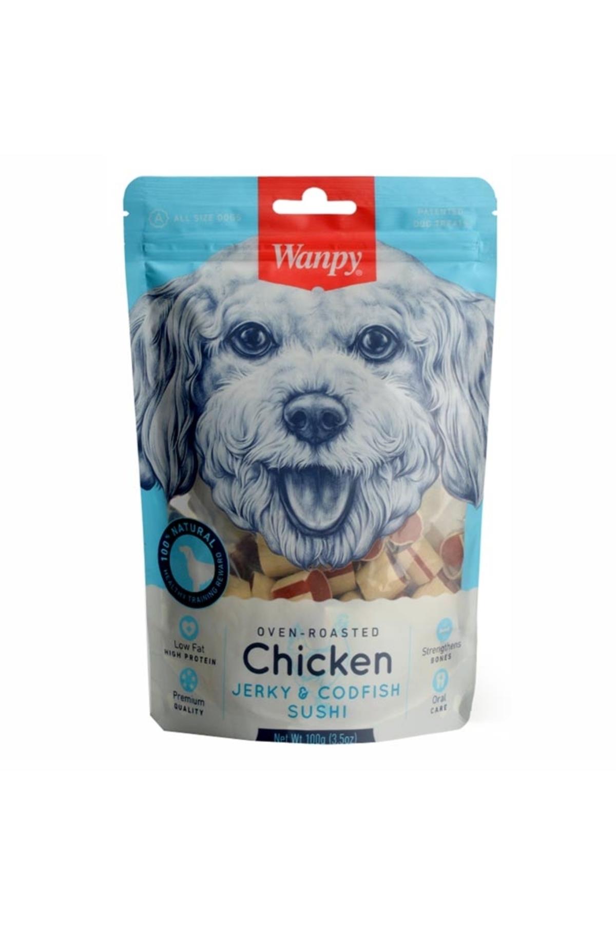 Wanpy Oven Roasted %100 Doğal Tavuk ve Morina Balık Sargılı Köpek Ödülü 100gr