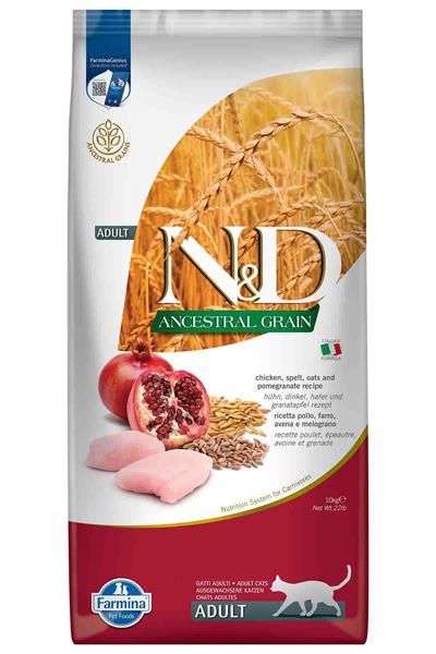 N&D Ancestral Grain Tavuklu ve Narlı Ata Tahıllı Yetişkin Kedi Maması 10kg